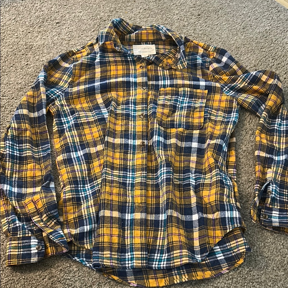 Vibrant Yellow and Blue Plaid Shirt